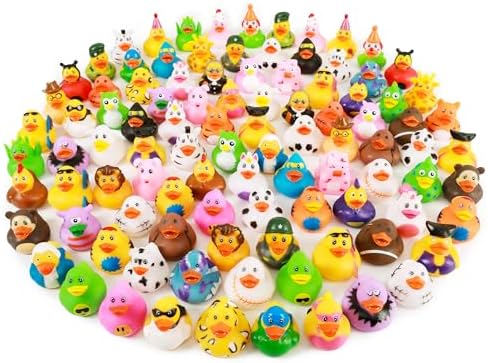XY-WQ 100 Pack Rubber Duck for Jeeps Ducking - 2.3 Inch Bulk Floater Duck for Kids - Baby Bath Toy Assortment - Party Favors, Birthdays, Bath Time, and More (50 Varieties)