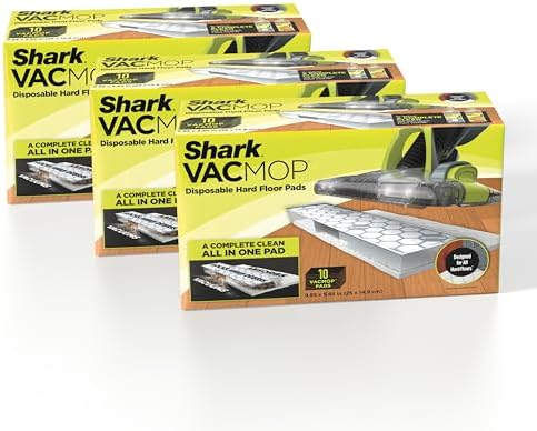 Shark VACMOP Disposable Hard Floor Pad Refills, Compatible with VM252 & VM180, No-touch Disposal, For use on ALL Sealed Floors - Stone, Hardwood, Laminate & Tile, (Pack of 3, 30 Count Total), VMP30
