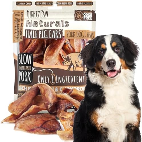 Mighty Paw Half Pig Ears for Dogs - All Natural, Single Ingredient Treats. Better Than Rawhide Pet Snacks for Small and Large/Medium Pets. Pigs Ear Dogs Chews (12 Pack)