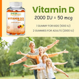 SHIFAA NUTRITION Vegetarian Vitamin D3 Gummies for Adults & Kids | 45-90 Servings, 2,000IU / 1,000IU | Non-GMO, Gluten-Free, Gelatin-Free | Supports Bones, Muscles & Immune System Halal Vitamins