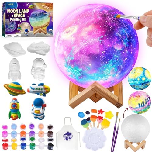 Paint Your Own Moon Lamp Kit, DIY 3D Space Moon Night Light, Art Supplies Arts & Crafts Kit, Arts and Crafts for Kids Ages 8-12, Toys Girls Boy Birthday Gift Ages3 4 5 6 7 8 9 10 11 12+
