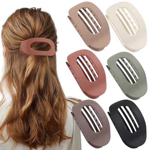 6 PCS Flat Hair Clips for Women, French Design Flat Hair Claws, Secure Hold Inner Teeth Hair Claw Clips, Strong Hold Side Hair Clips for Thick Thin Hair, Valentine's Day
