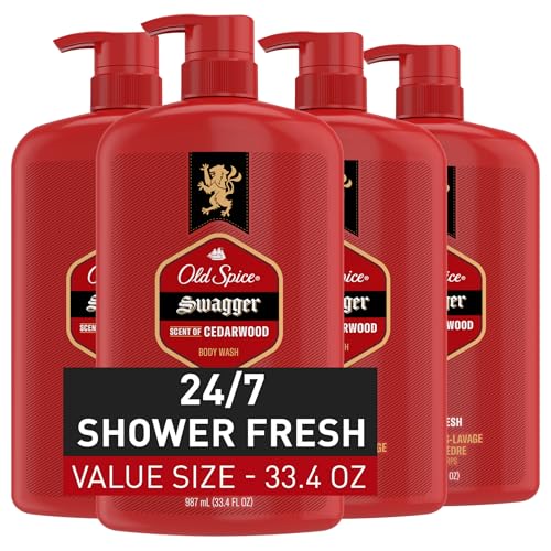 Old Spice Body Wash for Men, 24/7 Shower Fresh with Lasting Scent, Red Collection, Swagger with Cedarwood Scent, 33.4 fl oz (Pack of 4)