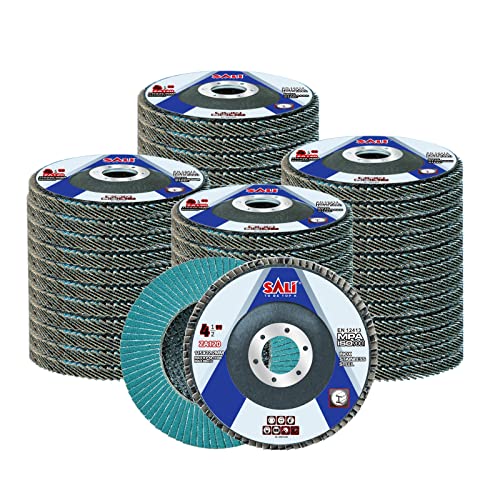 Sali 48 Pack Zirconia Flap Disc 120 Grit 4.5" x 7/8-Inch Sanding Disc Bevel Type #29 Premium and Industrial Grade Angle Grinder Grinding Wheel High Performance Edge Grinding