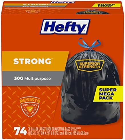 Hefty Strong Large Trash Bags, 30 Gallon, 74 Count (Packaging may vary)