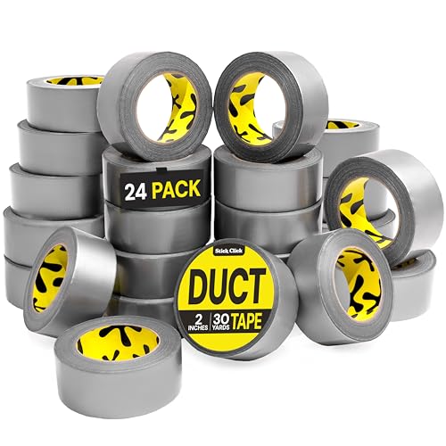 Duct Tape Heavy Duty Waterproof - Silver Tape 90 Ft x 2 In - 24 Roll Pack Duct Tape Bulk - Flexible, No Residue, Strong, Tear by Hand and All-Weather Tape - Waterproof Tape for Outdoor Use, B2B, DIY