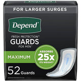 Depend Incontinence Guards/Incontinence Pads for Men/Bladder Control Pads, Maximum Absorbency, 52 Count, Packaging May Vary