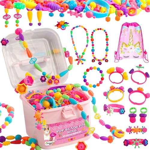 Orian Pop Beads Jewelry Making Kit for Girls, 550+ Piece Set for Girls Ages 3 and Up,Colorful Snap Beads,Bracelet,Necklaces and Rings Unicorn Gift Bag