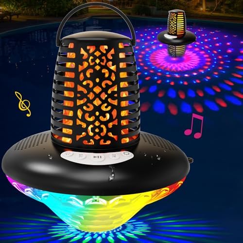 KingSom Floating Pool Speaker,Bluetooth Pool Speaker with LED Flame Light and RGB Light,IP68 Waterproof Bluetooth Speaker for Pool,Loud Stereo Sound,TWS Pairing,Built-in Mic,Hot Tub Speaker for Shower