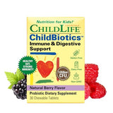 CHILDLIFE ESSENTIALS ChildBiotics Immune & Digestive Support - Kids Probiotic, Contains Live Probiotics, Good for Digestion & Immune Support, Allergen-Free, Non-GMO - Natural Berry Flavor, 30 Tablets