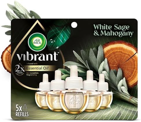 Air Wick Plug in Scented Oil Refill, 5ct, White Sage & Mahogany, Air Freshener, Essential Oils