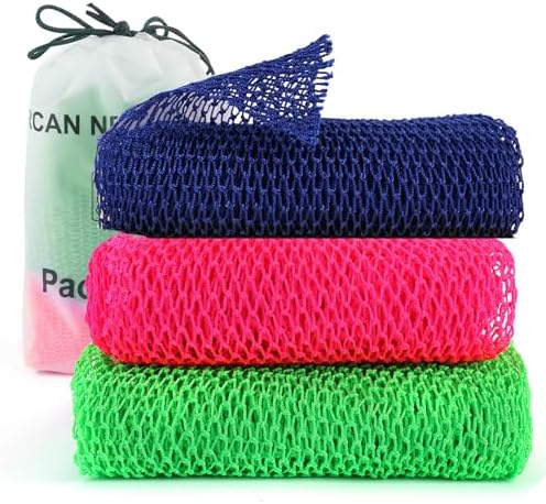 3 Pieces African Net Sponge, African Exfoliating Net Rip-Resistant Loofah Exfoliating, Body Back Scrubber for Shower, Long Nylon Exfoliating Back Washcloth Towel for All Skin Daily Use