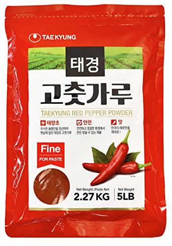 Taekyung Chili Powder For Paste (Fine, 5LB) - Korean Gochugaru. Red Pepper Spice Seasoning for Asian Food. MSG Free.