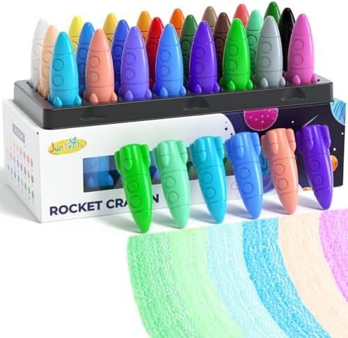 24 Colors Crayons for Toddlers, Non-Toxic Washable Rocket Crayons, Easy-to-Hold Coloring Gifts & Art Supplies for Little Hands