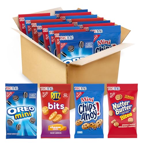 OREO Mini Cookies, CHIPS AHOY! Mini Cookies, Nutter Butter Bites & RITZ Bits Cheese Crackers Variety Pack, 15 Big Bags