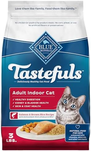 Blue Buffalo Tastefuls Natural Dry Food for Adult Indoor Cats, Salmon & Brown Rice Recipe, 3-lb. Bag