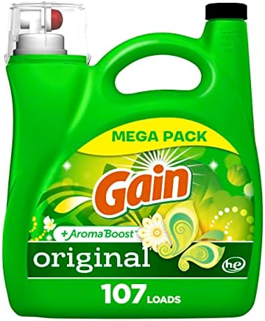 Gain + Aroma Boost Laundry Detergent Liquid, Original Scent, 107 Loads, 154 fl oz, HE Compatible Laundry Soap with Febreze and Oxi, Gain Laundry Detergent, Liquid Laundry Detergent