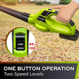 Mueller UltraStorm Cordless Leaf Blower, 130 MPH 20 V Powerful Motor, Electric Leaf Blower for Lawn Care, Battery Powered Leaf Blower for Snow Blowing High Capacity Battery & Charger Green