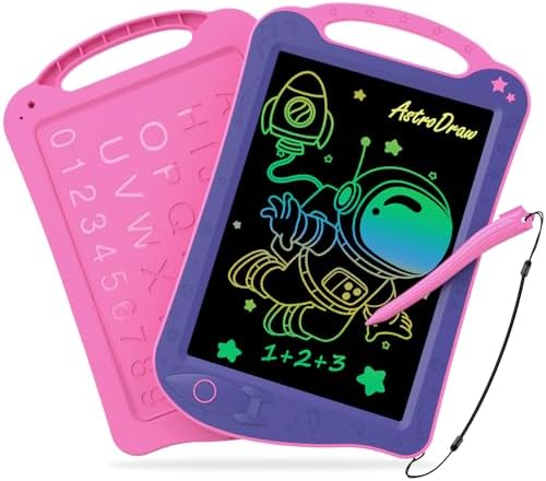 Astrodraw Drawing Pad Toys, Colorful LCD Writing Tablet for Kids, Doodle Board for Toddlers 3 4 5 6 Years Old, Travel Sensory Space Toy for Boys Girls, Birthday Gift Idea (Purple/Pink)