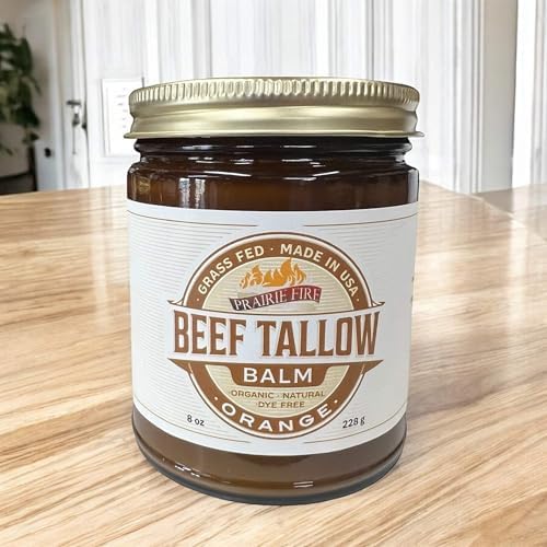 Beef Tallow Balm - 8 oz - Organic Grass Fed and Finished - Made in USA - Moisturizing Skin Care Orange