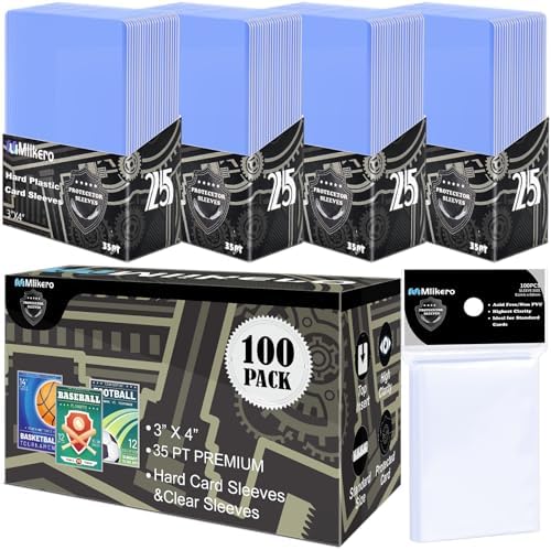 200 Card Sleeves Hard Plastic, Baseball Card Protectors Hard Plastic, 3"x4" Hard Card Sleeves for Baseball Cards, Football Cards (100 Hard Card Sleeves + 100 Clear Sleeves)