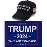 Trump 2024 MAGA Hat and Trump Flag Set, Trump 2024 Hat Take America Back Baseball Cap