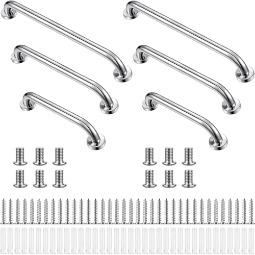 Therwen 6 Pack Grab Bars for Bathtubs and Showers Shower Grab Bars for Seniors Stainless Steel Bathroom Handicap for Elderly for Wall Shower Handle Assist Device (12 Inch,18 Inch,24 Inch,Silver)