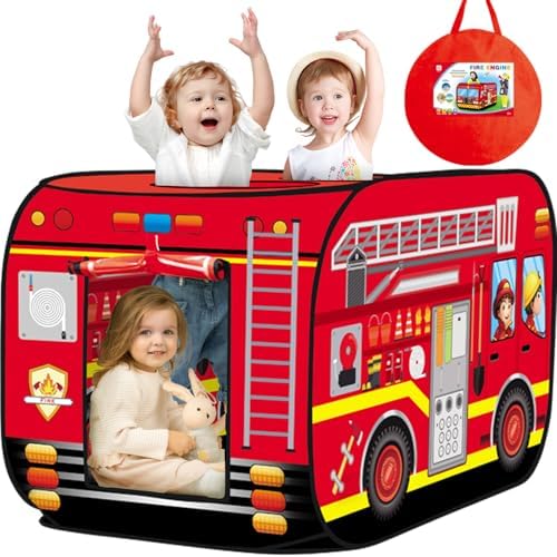 Pop up Play Tent for Kids Aged 1-3 Years Old Boys and Girls : Fire Truck Tent Playhouse Toy Play Tents for Toddlers 3-5 Kids Tent Indoor Outdoor Playhouse Toys for 1 + Year Old, Fire Truck