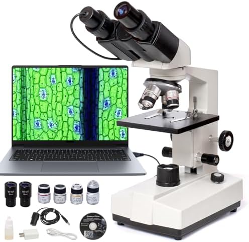 SELFIE CAT Binocular Compound Microscope, 40X-5000X Magnification Electronic Eyepieces Adult Microscope,Multifunctional Composite Microscope,Microscope for Adults,Digital Microscope