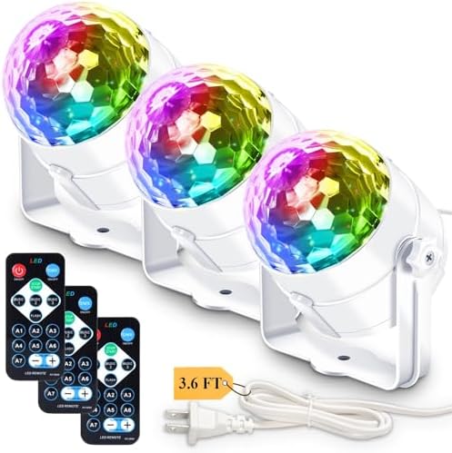 [3 Pack] Disco Ball Party Lights Sound Activated with Remote Control, 12 Modes DJ Strobe Stage Lamp for Valentine’s Day Decorations Home Room Dance Parties Supplies Birthday Decorations White