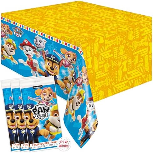 Unique Paw Patrol Birthday Decorations - Rectangular Plastic Tablecloth (Pack of 3) & Sticker