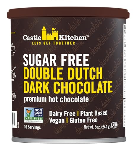 Castle Kitchen Sugar Free Double Dutch Premium Dark Hot Chocolate Mix with Monkfruit (8 oz) - Vegan, Dairy Free, Plant Based - Keto & Diabetic - Mix with Milk Substitute