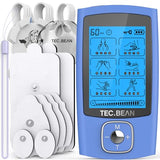 TEC.BEAN 24 Modes Tens Unit Muscle Stimulator, Rechargeable Tens Machine with 8 Electrode Pads (American Gel), Electric Pulse Massager for Pain Relief Therapy（Blue）