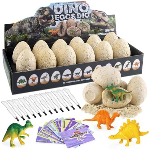 Dinosaur Eggs Excavation Kit - 12 Unique Eggs Dinosaur Toy, Science STEM Gifts for Boys Girls Age 6-12