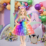 Light Up Unicorn Birthday Decorations for Girls Halloween Christmas Party Outfits LED Kids Princess Flower Tutu Sequin Dress 5 6 Year Old Gifts Cosplay Favors with Headband and Wings 5t - 6t Rainbow