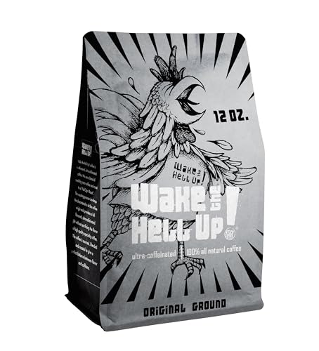 Wake The Hell Up! 12oz Ultra-Caffeinated Ground Coffee, Low Acid, Medium-Dark Roast