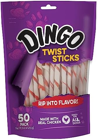 Dingo Twist Sticks 50 Count, Rawhide For Dogs, Made With Real Chicken, 50 Count (Pack of 1)