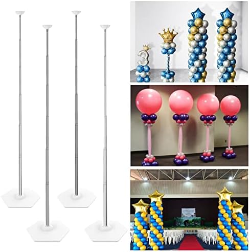 YALLOVE Balloon Column Stand Kit Set of 4, 7 Feet Height Adjustable Balloon Tower Pillar with Reusable Metal Telescopic Design for Birthday, Wedding, Baby Shower, Graduation Party Decoration