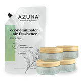 Azuna Air Freshener & Odor Eliminator Gel 4 Room Kit, Includes (4) 8 oz. Unfilled Luxe Glass Jars & 24 oz. Refill with Tea Tree Essential Oil, Natural Scent, Works 24/7 for 60-90 Days