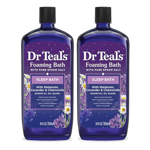 Dr Teal's Foaming Bath with Pure Epsom Salt, Sleep Blend with Melatonin, Lavender & Chamomile Essential Oils, 34 fl oz (Pack of 2)