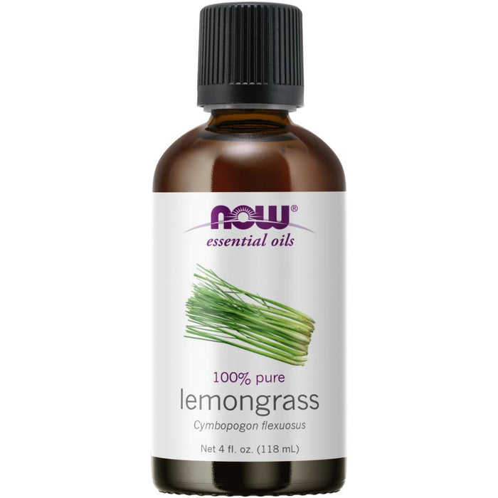 NOW Essential Oils, Lemongrass Oil, Uplifting Aromatherapy Scent, Steam Distilled, 100% Pure, Vegan, Child Resistant Cap, 4-Ounce