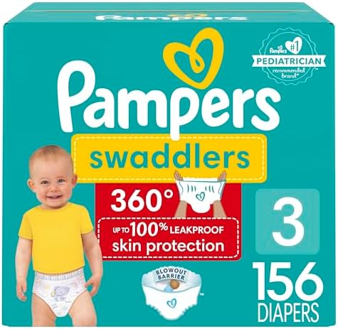 Pampers Diapers - Swaddlers 360 - Size 3, 156 Count, for up to 100% Leakproof Premium Skin Protection