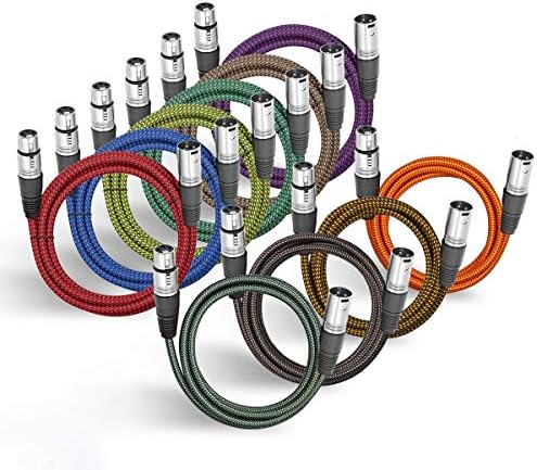 BIFALE XLR Cable 2ft, Heavy Duty Hybrid Braided XLR Patch Cable 3Pin XLR Male to Female Multi-Colored Microphone Cable Balanced Mic/Snake Cord - 10Pack (TOP Series)