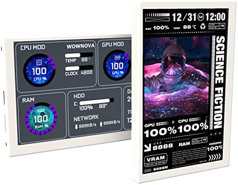 WOWNOVA 5" Computer Temp Monitor (Dynamic Theme Supported), Pc Temperature Display, PC Sensor Panel for PC ARGB Computer Case, IPS Type-C USB Mini Secondary Screen PC CPU RAM HDD Data Monitor (White)
