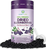 USDA Organic Dried Elderberries 1lb Bulk (Safest Packaging, Resealable Bag, BPA-Free Scoop) Natural, non-irradiated, Raw Whole Black Elderberry, Immune Support, Make Sambucus Elderberry Syrup, 1 Pound