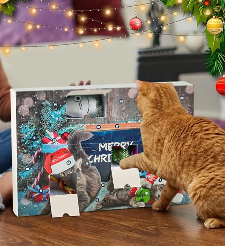 2024 Cat Advent Calendar 2024 Christmas Countdown Calendar for Kitten Toys 24 PCS Cat Feather Teaser and Ball Bells 24 Days Xmas Countdown Gifts for Kitten for Cat Lovers