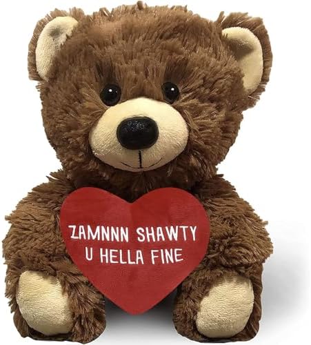 Zamnnn Shawty U Hella Fine - 10" Teddy Bear & Gift Bag - Funny Stuffed Animal Plush Gift for Girlfriend, Boyfriend, Best Friend - Birthday, Engagement, Valentines, Anniversary, Wedding - Witty Bears