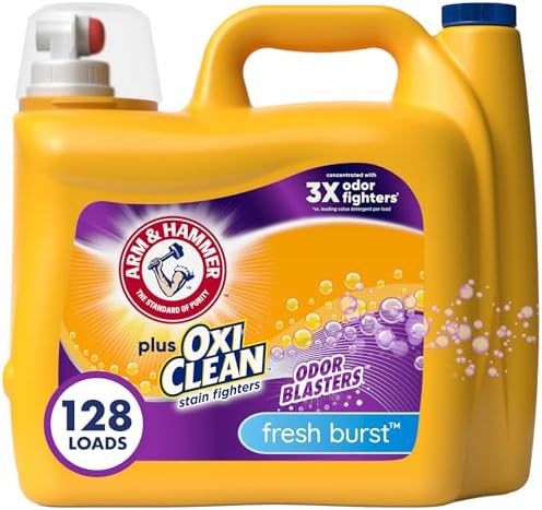Arm & Hammer Plus OxiClean Odor Blasters Fresh Burst, 128 Loads Liquid Laundry Detergent, 166.5 Fl oz