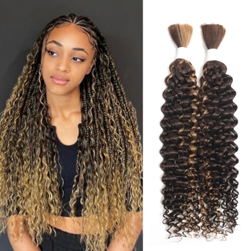 4/30 Human Braiding Hair Water Wave Bulk Human Hair for Braiding No Weft 2 Bundles 100g 24inch 10A Brazilian Virgin Hair Extensions Curly Bulk Human Hair for Boho Braids