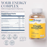SOLARAY Vitamin B Complex 50mg - Healthy Energy Supplement - Red Blood Cell Formation, Nerve and Immune Support - Super B Complex Vitamins w/Folic Acid, Vitamin B12, B6 and More, Vegan, 250 VegCaps